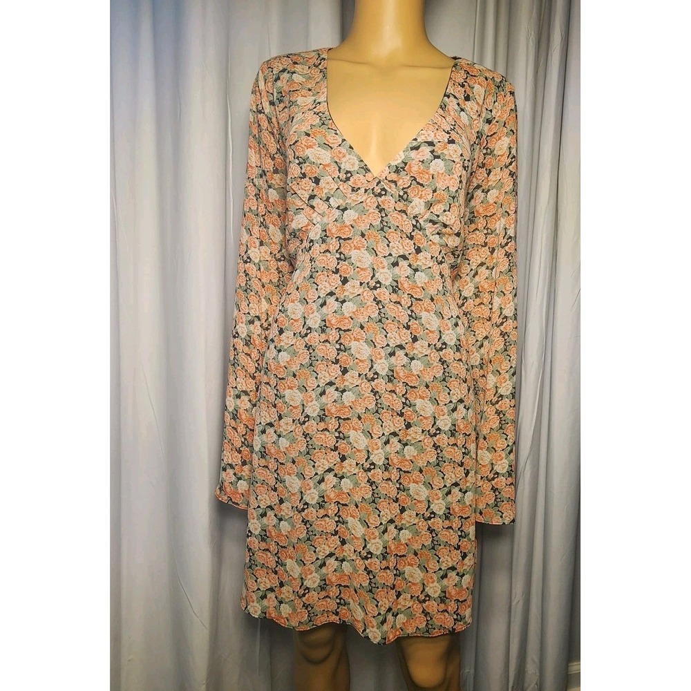 Emory Park Grace Dress Large Open Back Bow Button Zipper Closure Boho Floral
